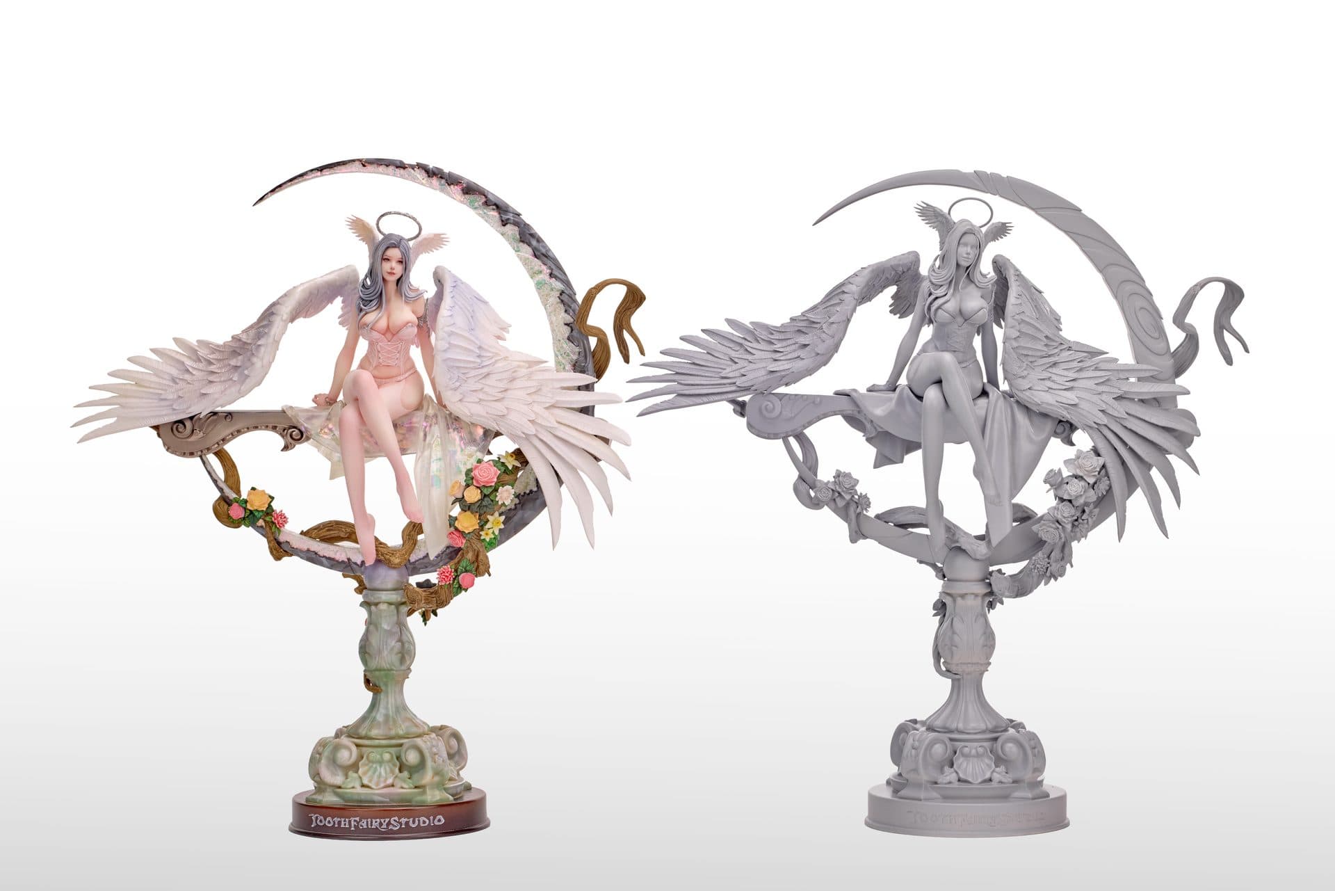 Painted figure and blank master side by side